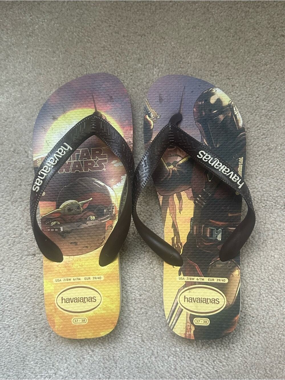 Havaianas Yellow and Brown Star Wars Flip Flops size 7